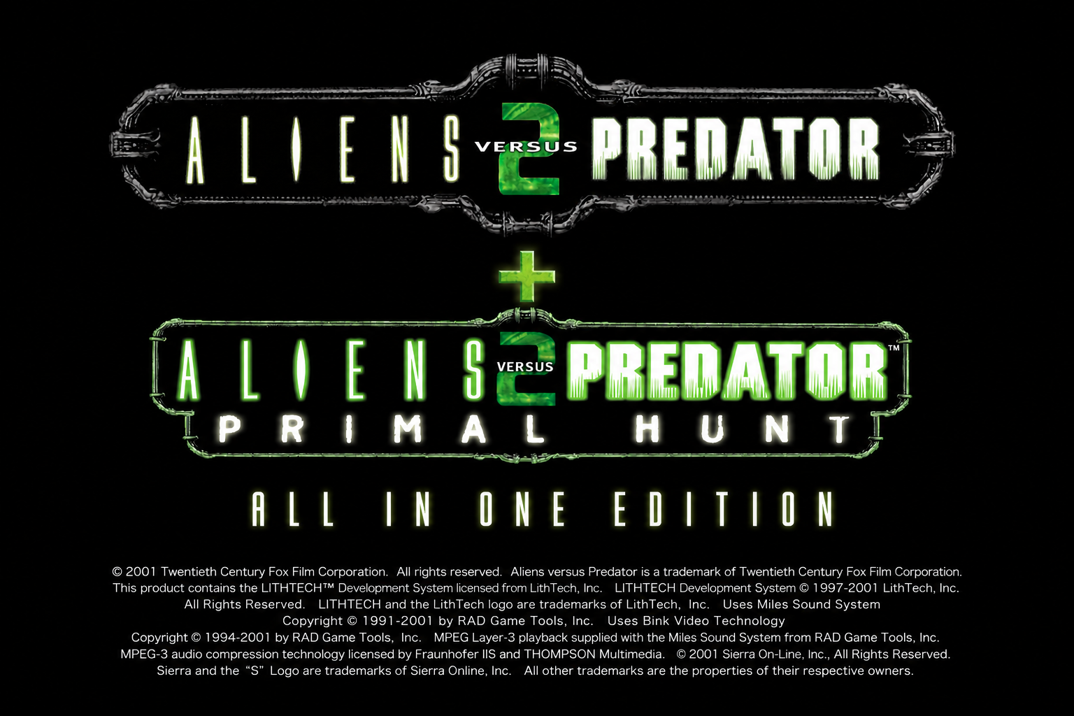 Aliens vs. Predator 2 plus Primal Hunt All In One Edition contents