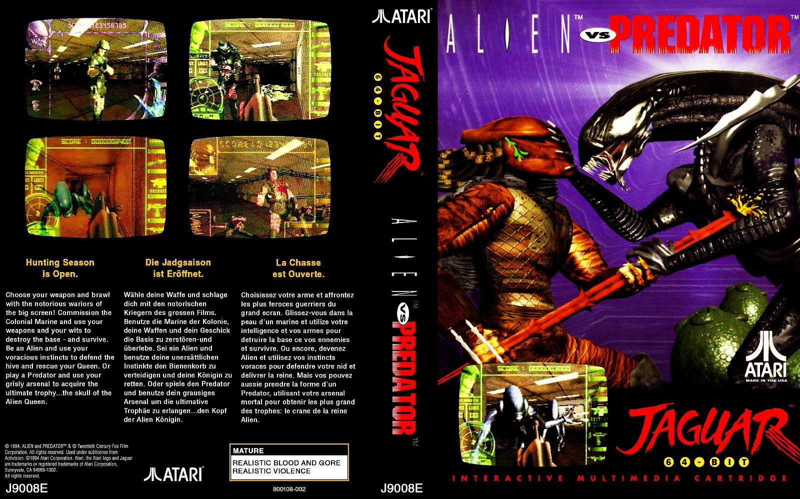ALIEN vs. PREDATOR (ATARI JAGUAR, 1994) Cover